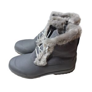 Sperry Maritime Repel Suede Grey Gray Boots Faux Fur Side Zipper Women's 10 M